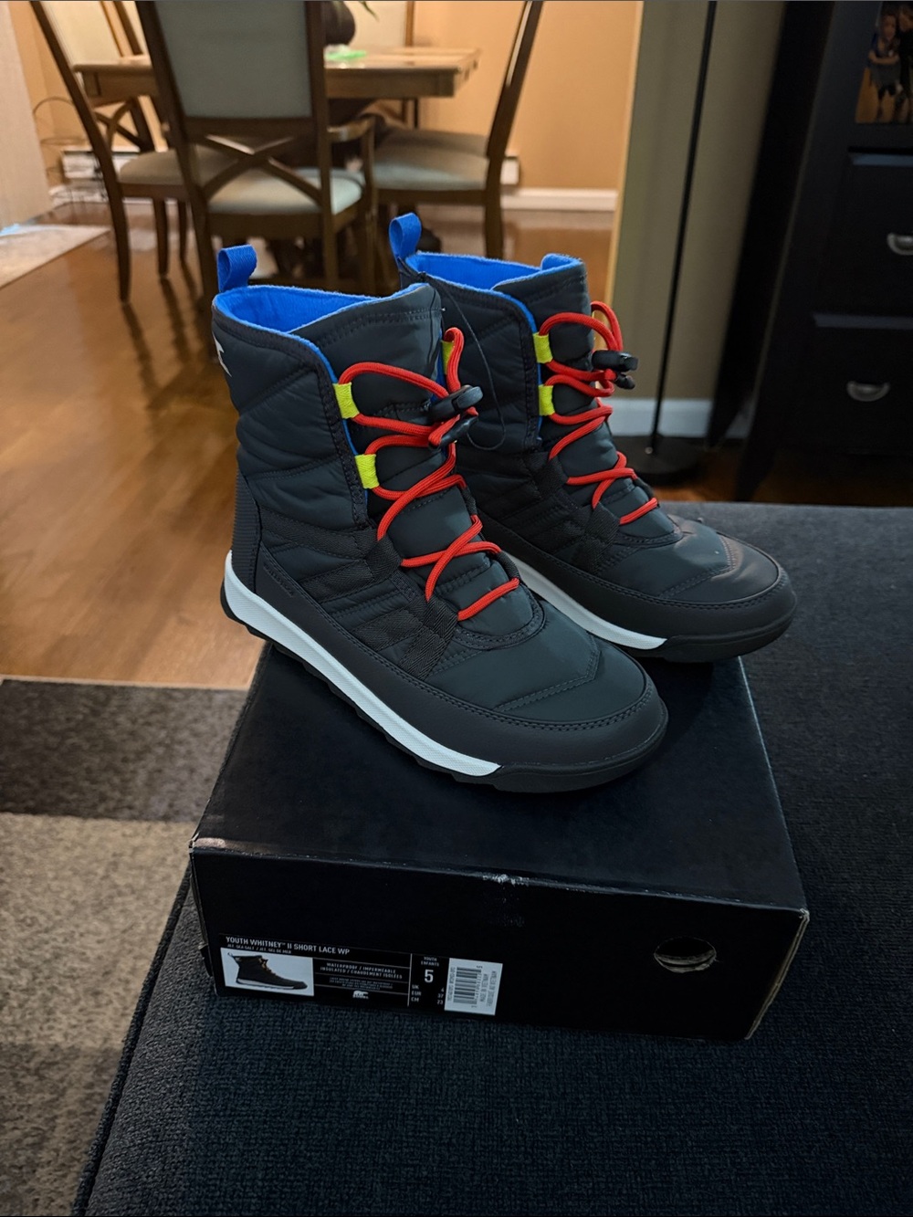 Sorel Boy’s Black Boots with Red Laces and Blue Lining
